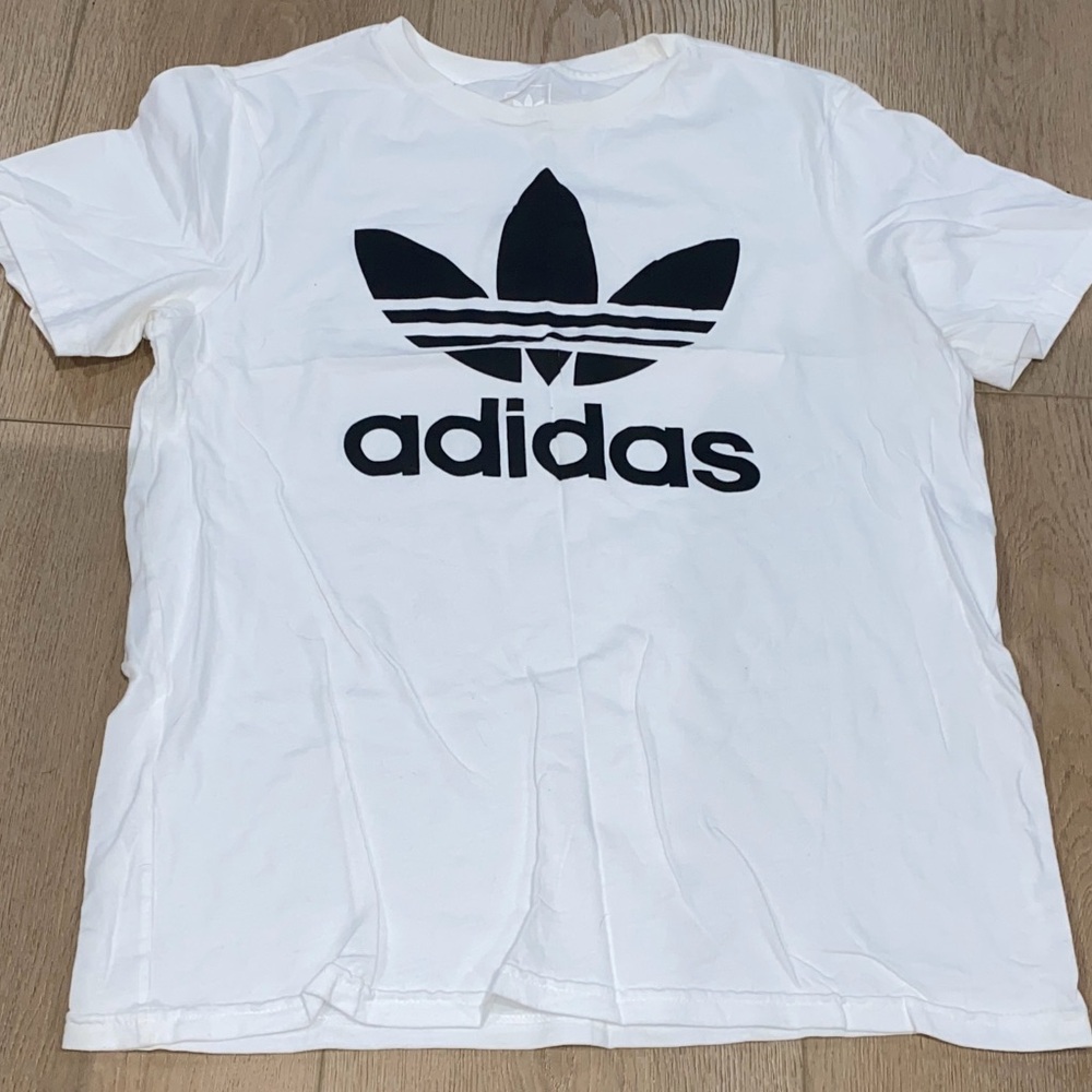 Adidas White Tee with Black Trefoil Logo